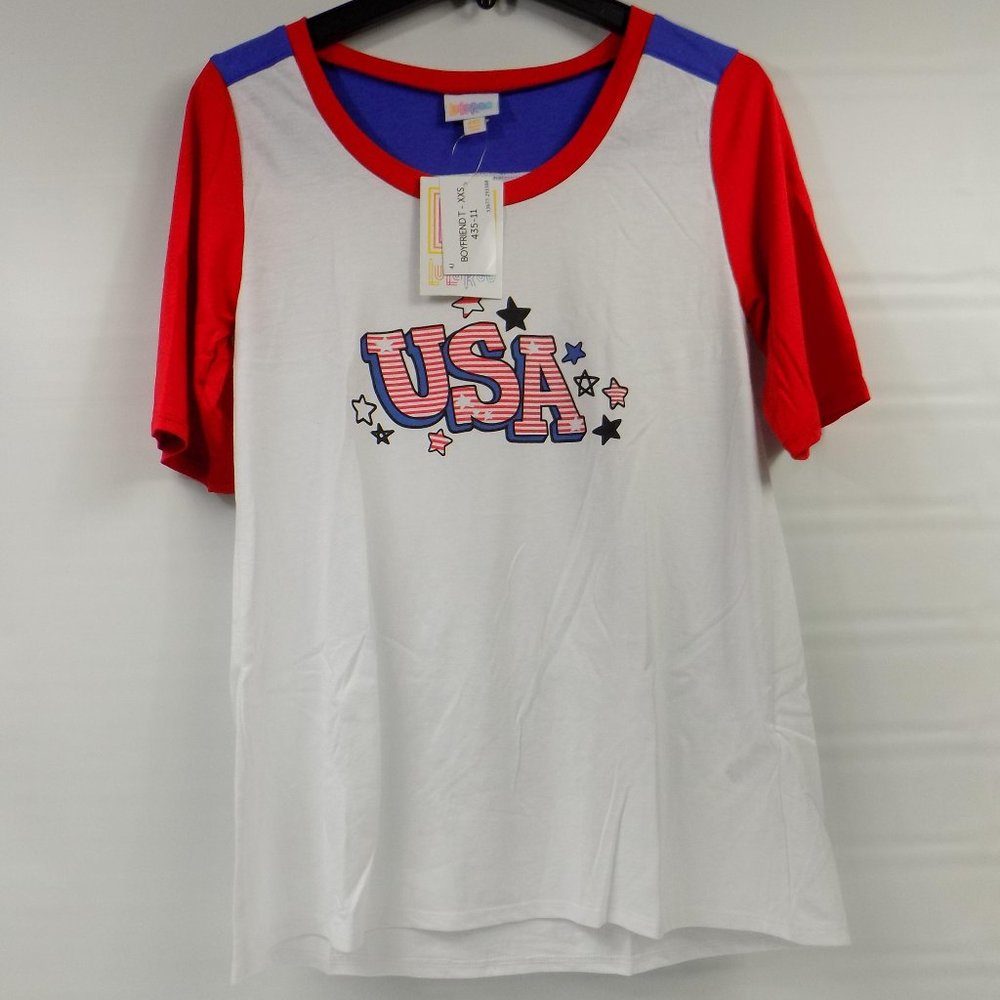 LuLaRoe Boyfriend T Shirt USA Design Size XXS NWT - Picture 1 of 7